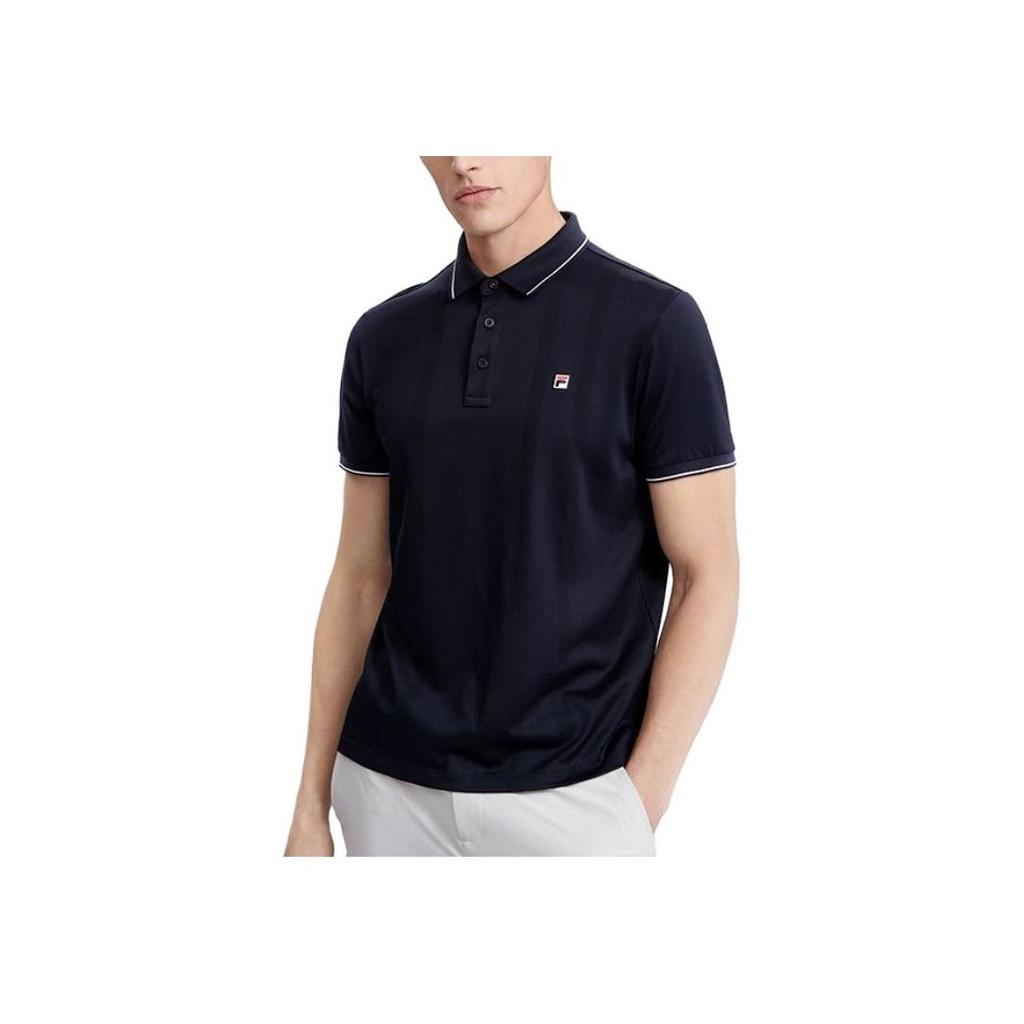 FILA Logo Knitted Short Sleeve Polo Shirt Men tops Legendary-Blue F11M321104FNV