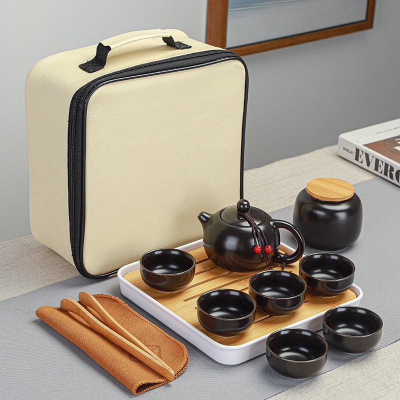 Portable Travel Ceramic Ding Kiln Kung Fu Tea Set, Simple Business Event Souvenir