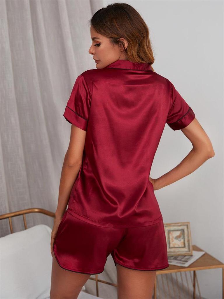 Plus Size Ice Silk Short Sleeve Pajama Set - Women's Summer Solid Color Cardigan and Shorts