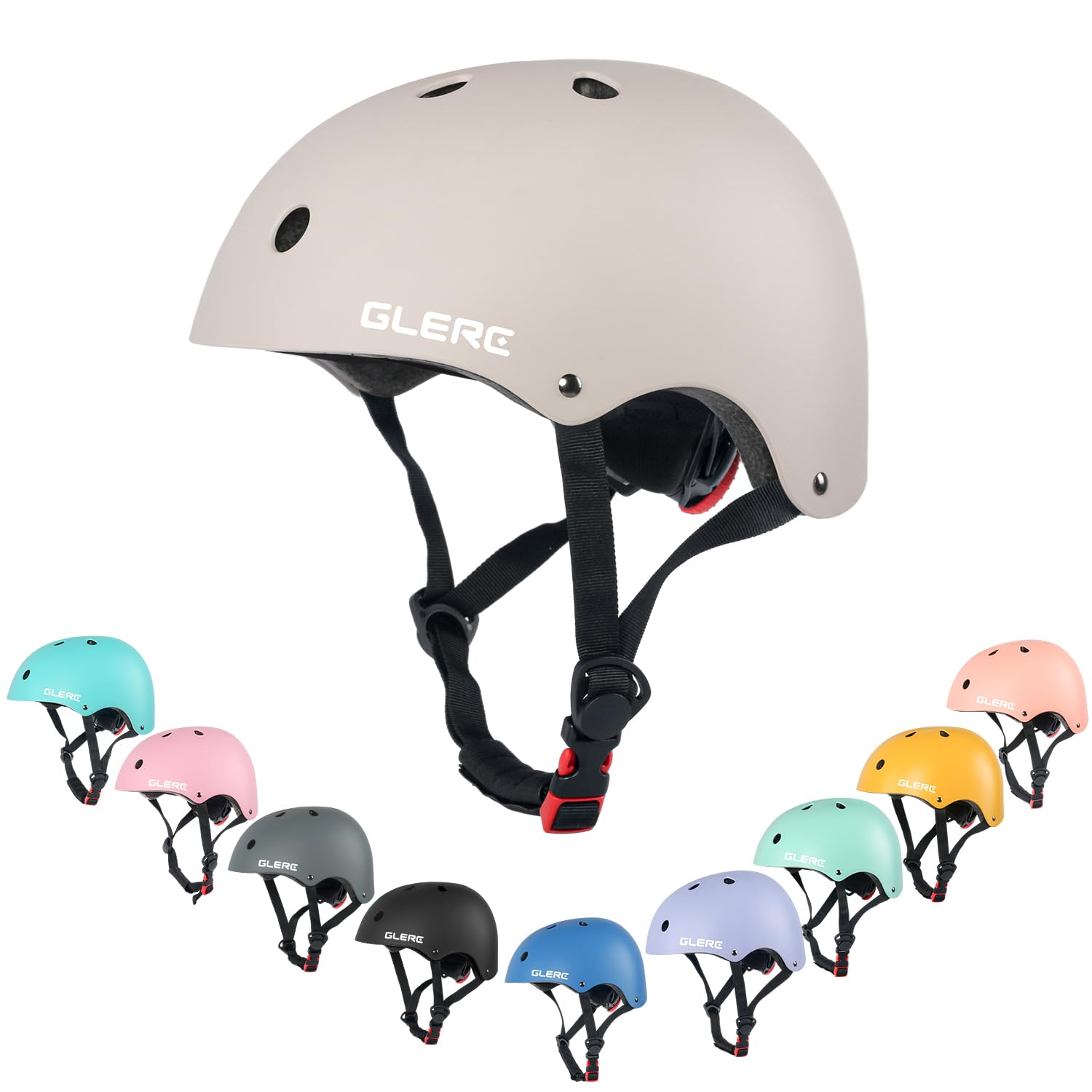

Glerc Bicycle Sports Helmet for Elementary School and Junior High School CPSC SGS 3D Protective Adjustable Chin Adjustable Head Circumference Beige