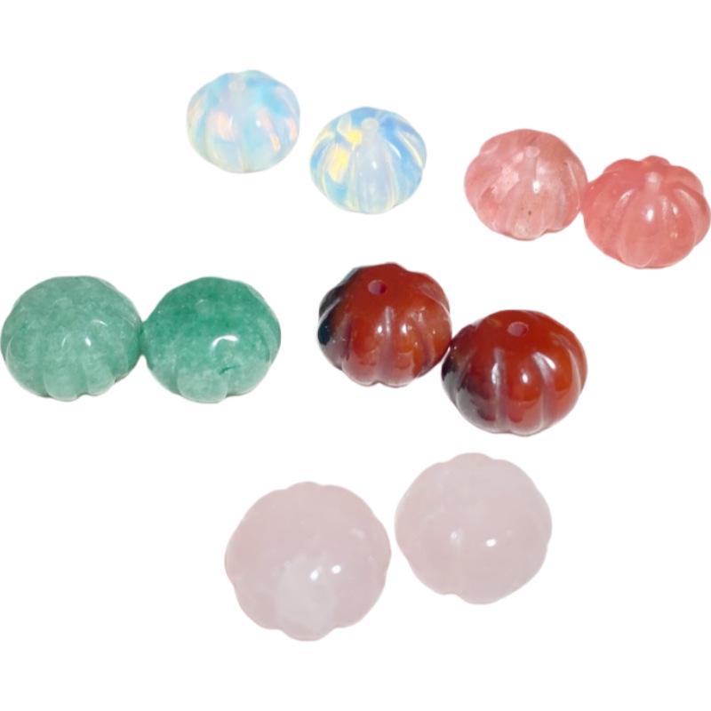 Agate Natural Stone Carved Flat Pumpkin Spacer Beads for DIY Jewelry Accessories