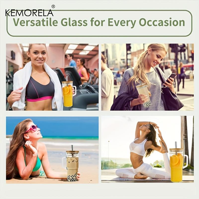 700ML Glasmugg Med Trälock Sugrör 1/2/4ST Genomskinlig Pärlemjölk Juice Förtjockad Glasmugg Dryckesvaror Kaffemugg