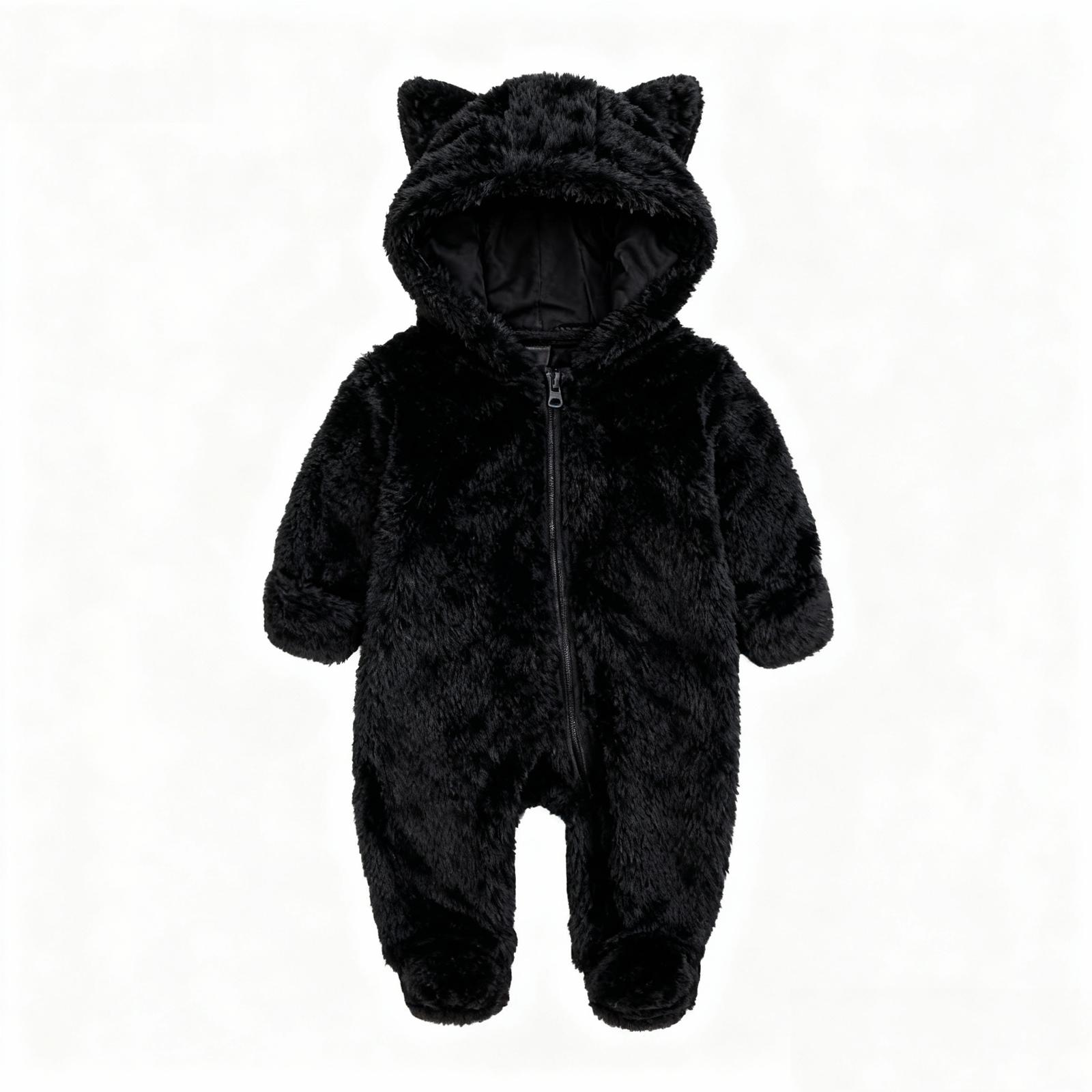 

Children s One-Piece Plush Overalls in Solid Colors M