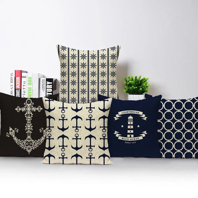 Nautical Anchor Rudder Cushion Cover Pillow Case Ocean Lighthouse Pillow Cover For Living Room Home Decorative Pillow Case