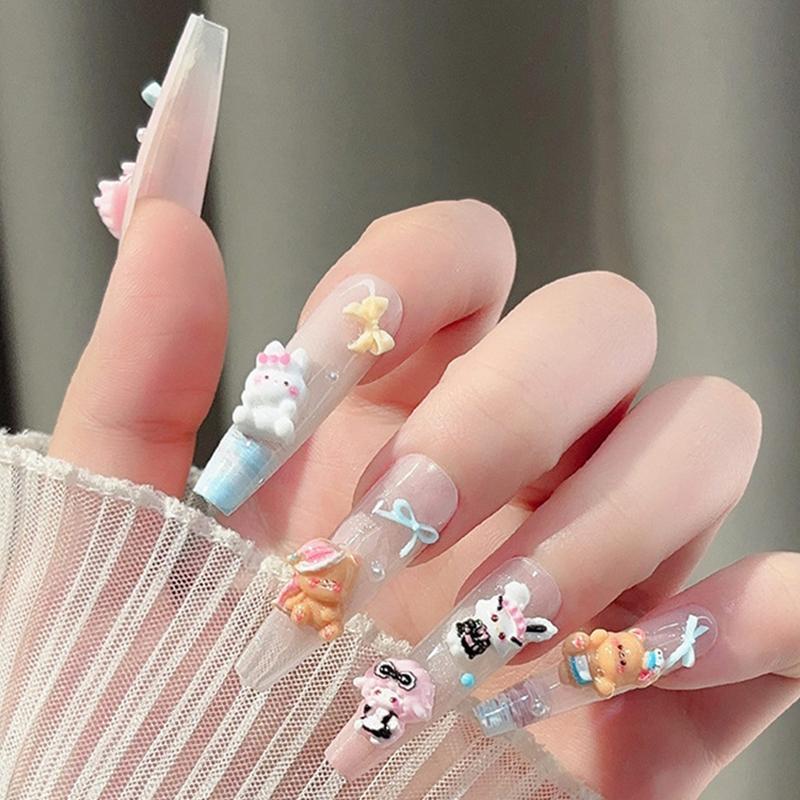 30Pcs Cartoon Bunny Nail Art Charm 3D Candy Color Resin Cartoon Little Brown Bear Nail Decoration Kawaii Nail Accessories