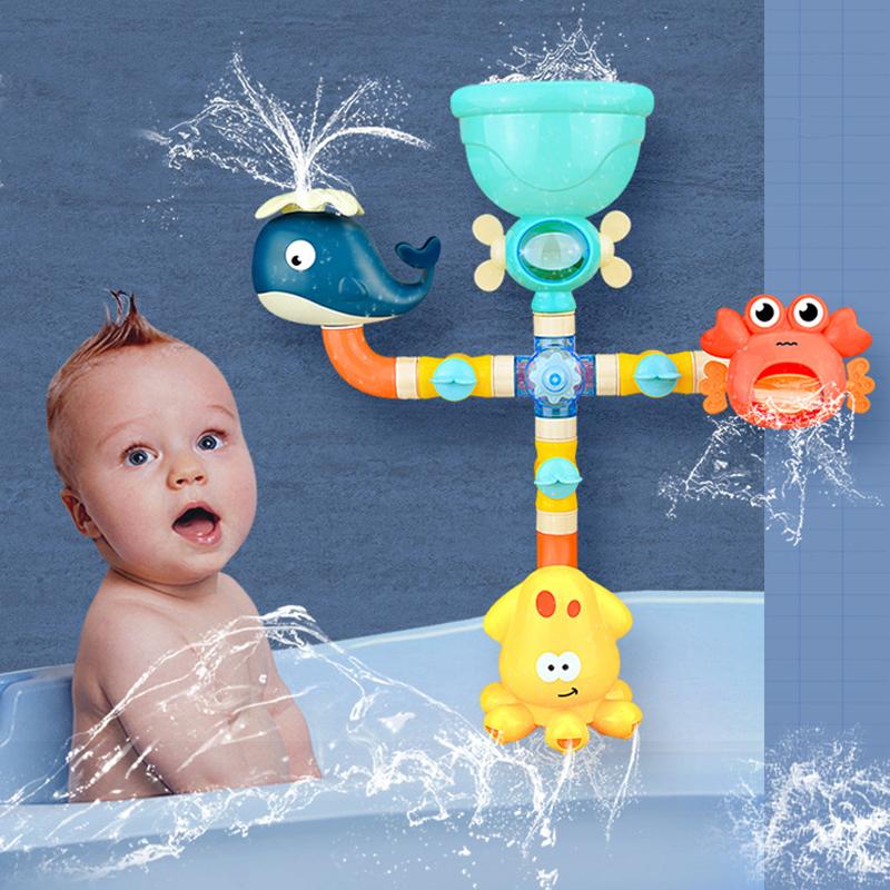 Non-Toxic Baby Bath Toys With Strong Suction Cups Tubes Spinner Squirt Water Game Set Toddlers Kids Shower Pool For 3 Years Children Gifts