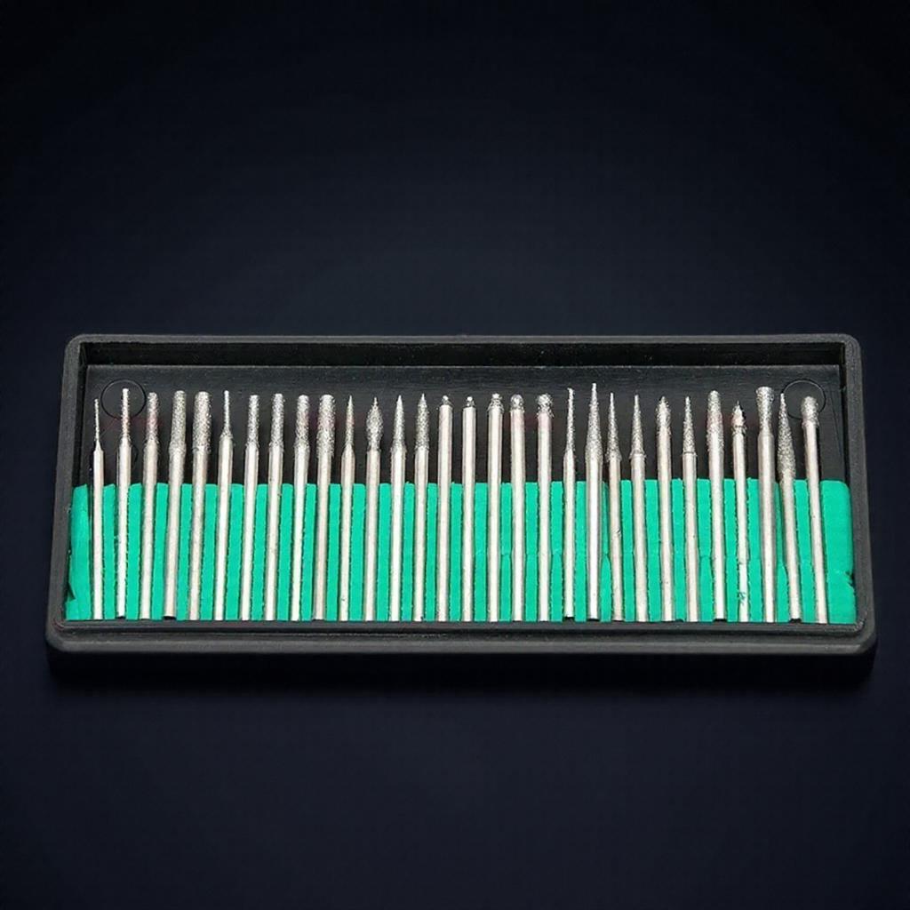 STONEGO 30pcs Diamond Grinding Set - 3mm Shank Needle Points for Engraving & Polishing Glass, Jade