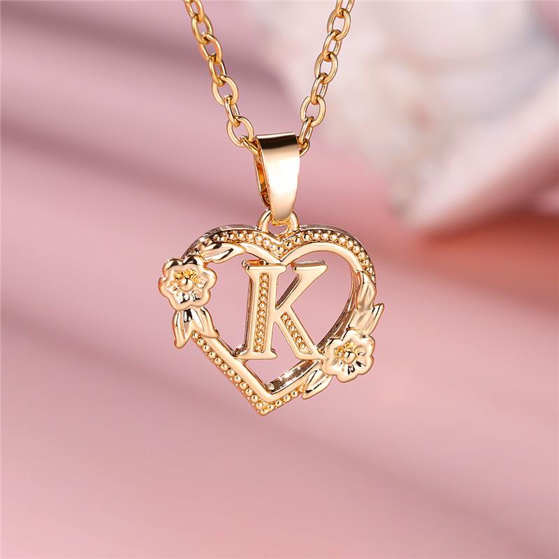 Cute Female A-Z Letter Pendant Necklace Yellow Gold Color Wedding Jewelry Gift For Women