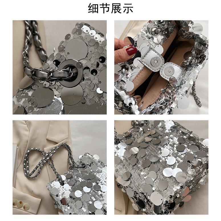 IELGY Fashion Sequined Shoulder Messenger Bag Large Capacity Bucket Bag