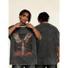 European sizes Stylish Round-Neck Casual Vintage Washed T-Shirt Featuring a Design Comfortable Loose Fit Retro Casual Streetwear
