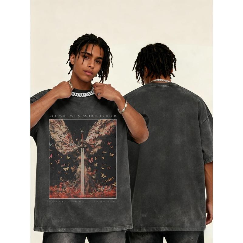 European sizes Stylish Round-Neck Casual Vintage Washed T-Shirt Featuring a Design Comfortable Loose Fit Retro Casual Streetwear