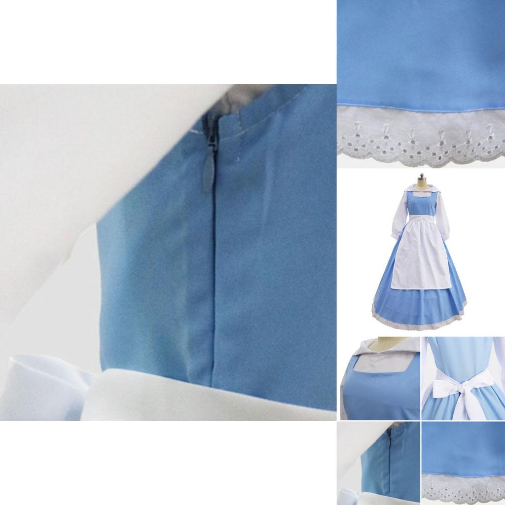 Elegant Beauty And The Beast Belle Blue Maid Dress With Exquisite Workmanship For Halloween