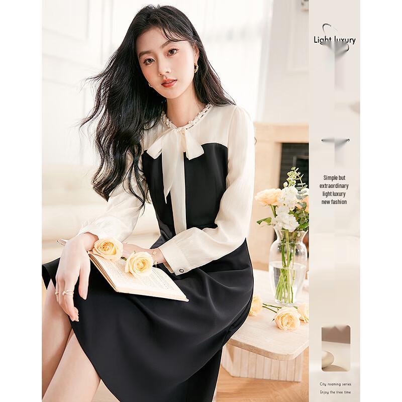 

Sishui Nianhua Women s Midi Dress with Pearl Tie-Neck L