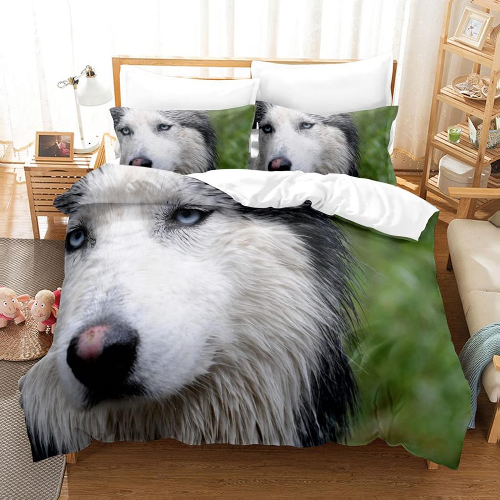 Boys Girls Duvet Covers Puppy Dog Husky Pattern White Duvet Children Cute Dog for Bedroom Decoration Dog Lovers Gifts Queen King