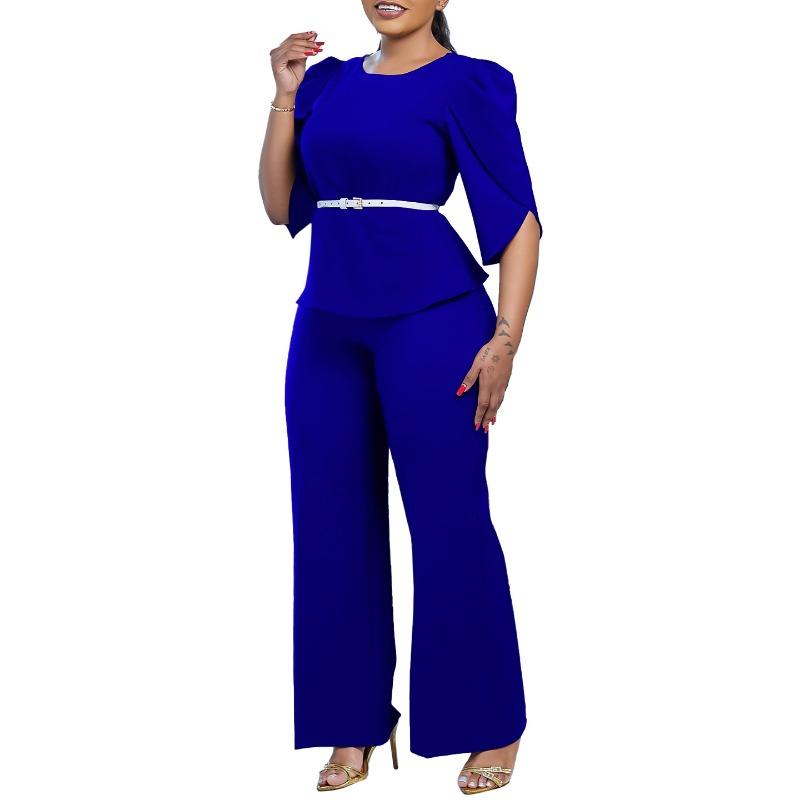 Damen New Fashion Temperament Elegant Solid Color Top Wide Leg Pants Zweiteiliger Anzug
