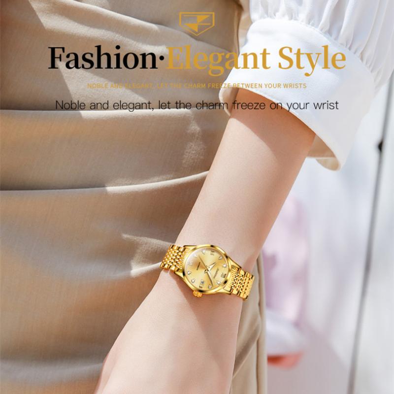 JINSHIDUN Nové dámské hodinky pro podnikání a volný čas Módní diamantové Vodotěsné Luminous Single Calendar Mechanické Špičkové dámské hodinky
