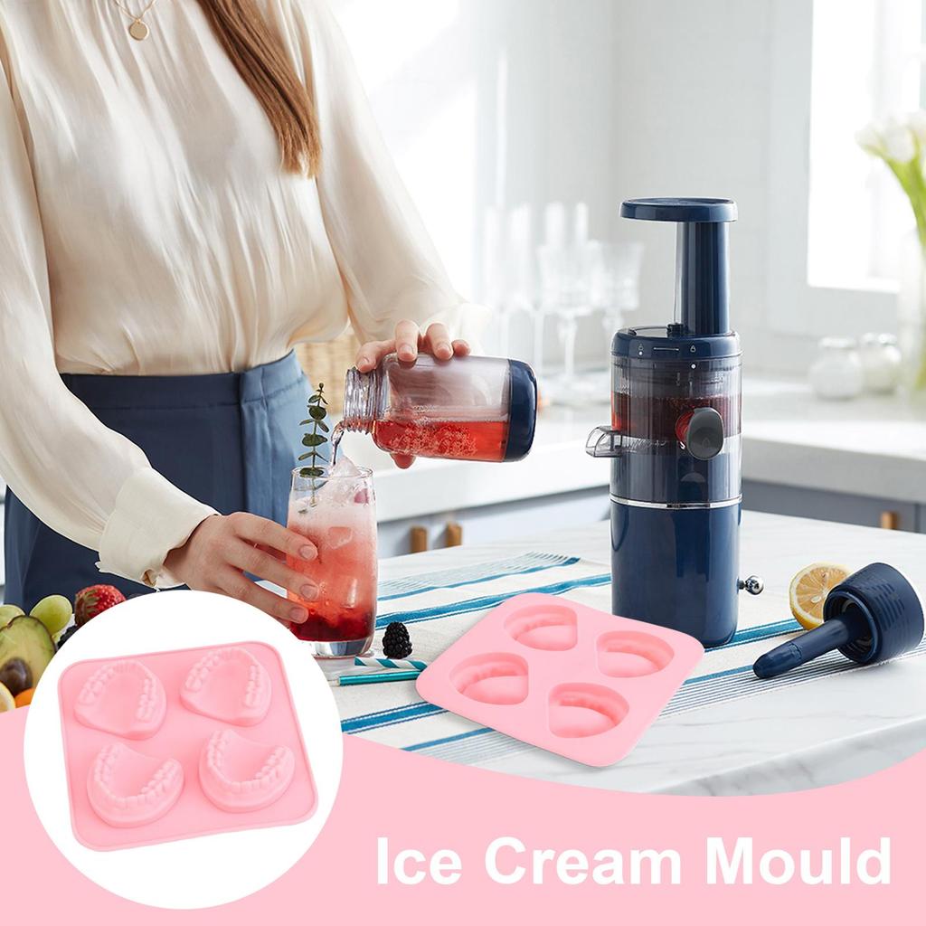 4-hole Teeth Shape Mold Food Grade Silicone Ice Cream Mold Beverage Making Easy Release Mould For Whiskey Wine Champagne Soda