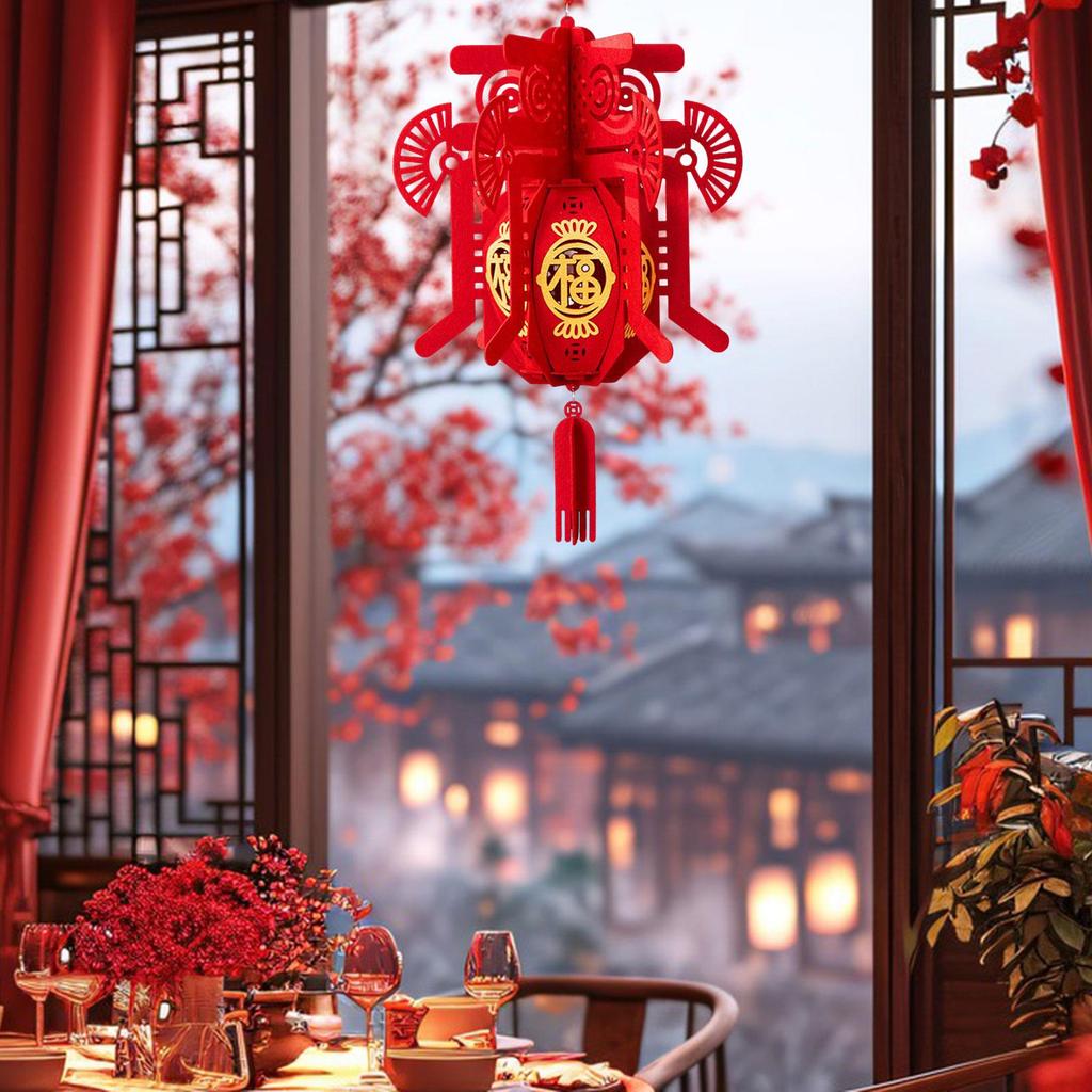 Chinese New Year Hanging Lantern Decoration Fu 3D Oriental Classic Elements Spring Festival Decor for Restaurant Home Decor