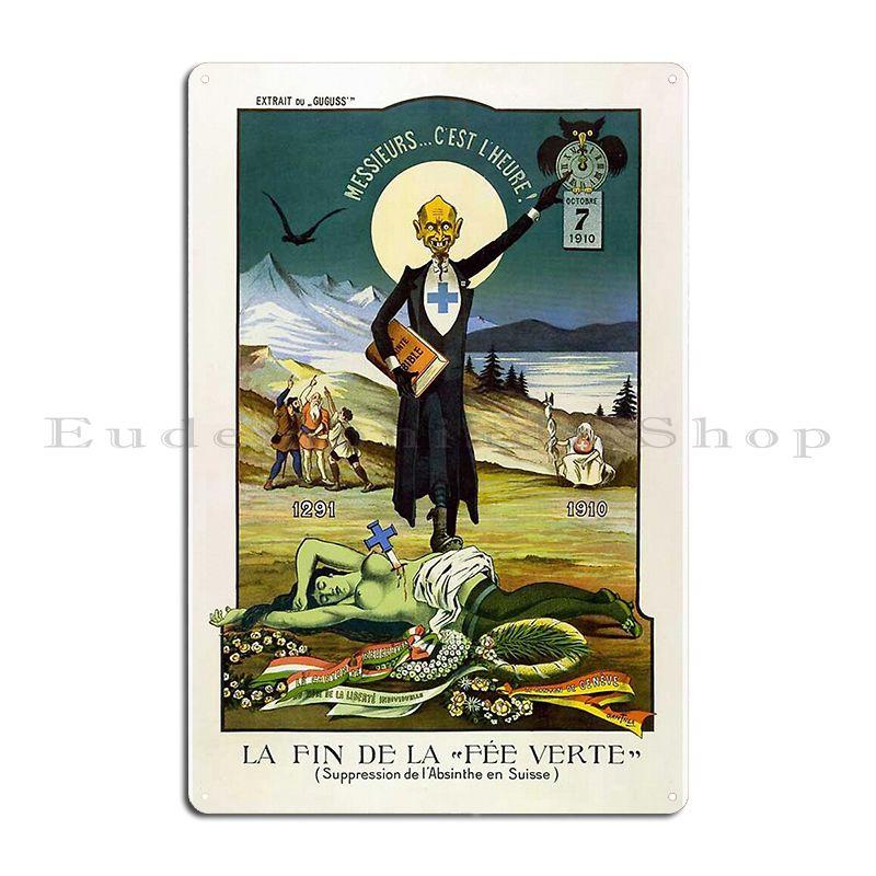 Albert Gantner Absinthe Prohibition In Switzerland Metal Plaque Poster Plaques Cave Design Wall Cave Designs Tin Sign Poster