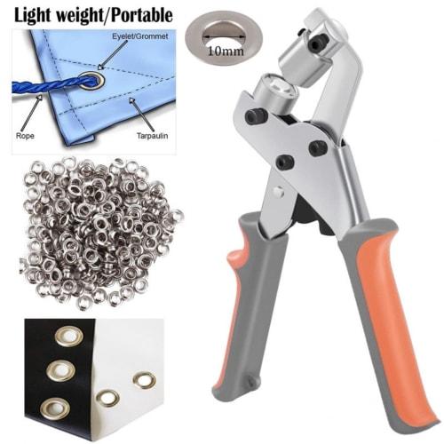 YWHWLX Eyelet Punch, 10mm Hole Punch, Handheld Round Punch Pliers, Aluminum Eyelet Pliers, Grommet Tool Kit with 500 Eyelets, Craft DIY Tool (Silver-0