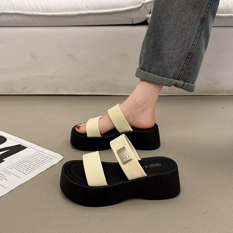 High-end New Going Out Slope Heel Slippers with Skirts Are Beautiful, Thick Bottom Heightening Cool Slippers Women's Summer Wear