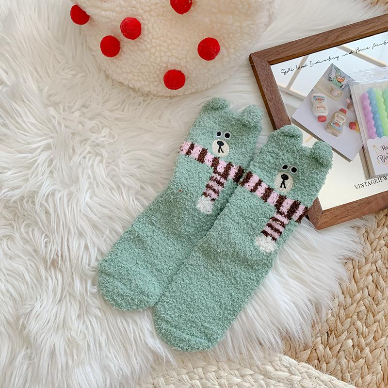 10Pair 25 Cute Coral Fleece Socks Women'S Winter Cartoon Home Sleep Socks Winter Thickened Non-Shedding Floor Socks