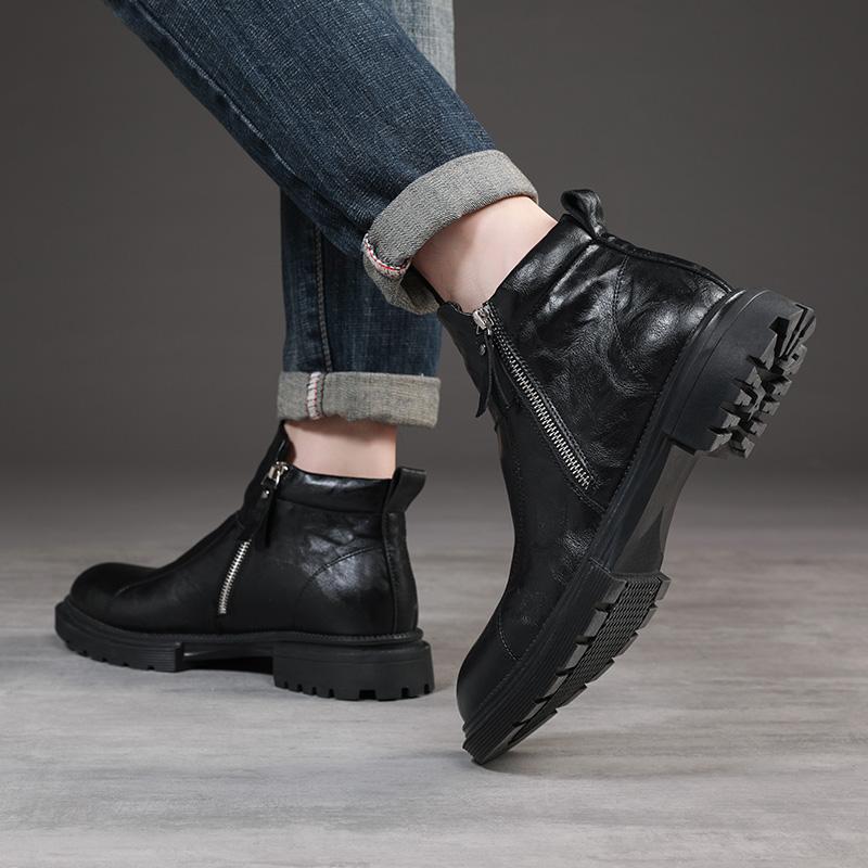 Fashion Black Business Men's Short Boots Fashionable Minimalist Style Outdoor Leisure Party Daily Office Genuine Leather Shoes New