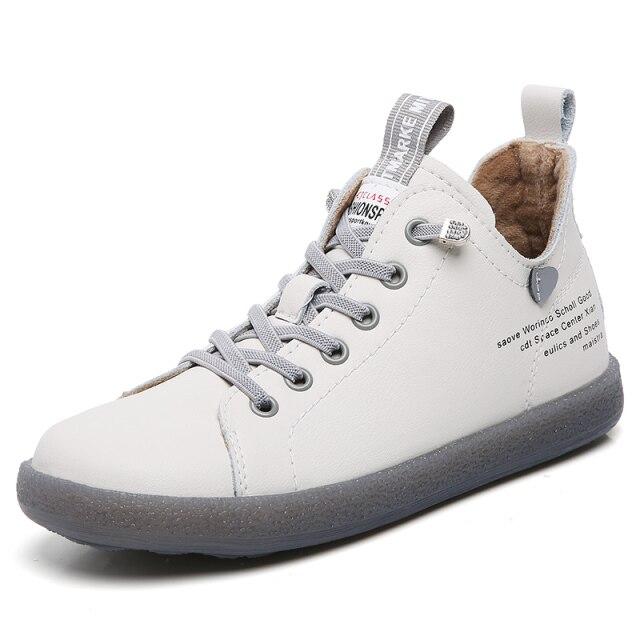 Winter New Fashion Ladies High -Top Leather Cotton Laces Fleece Autumn And Winter Outdoor Sports Shoes Warm Women Shoes