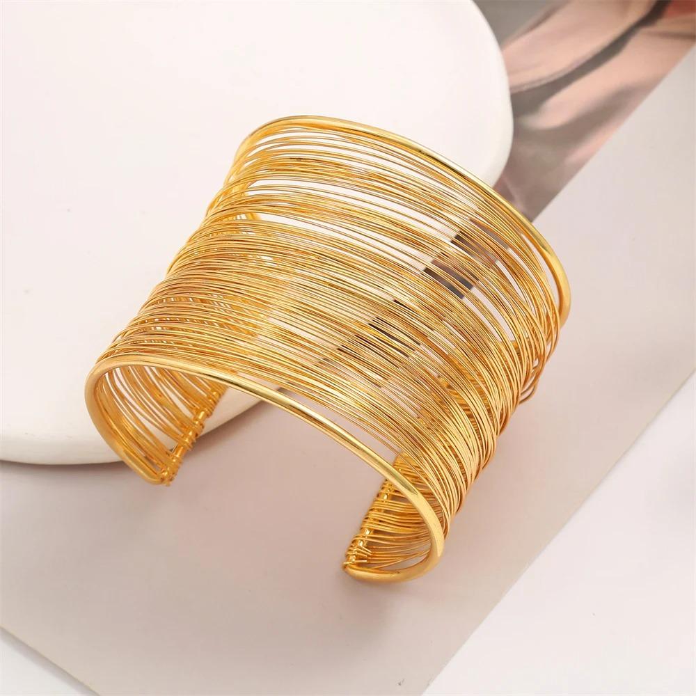 Hyperbolic Layered Gold Plated Wide Wire Bracelet Cuff Bangle for Women Exaggerated Wrist Wrap Bangle Hand Jewelry Gift