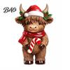 Decorative Highland Cattle Statue 2Pcs Christmas Cow Figurines, Resin Santa Reindeer Cow, with Hat, Seasonal Mantelpiece Ornaments Hot Cocoa,