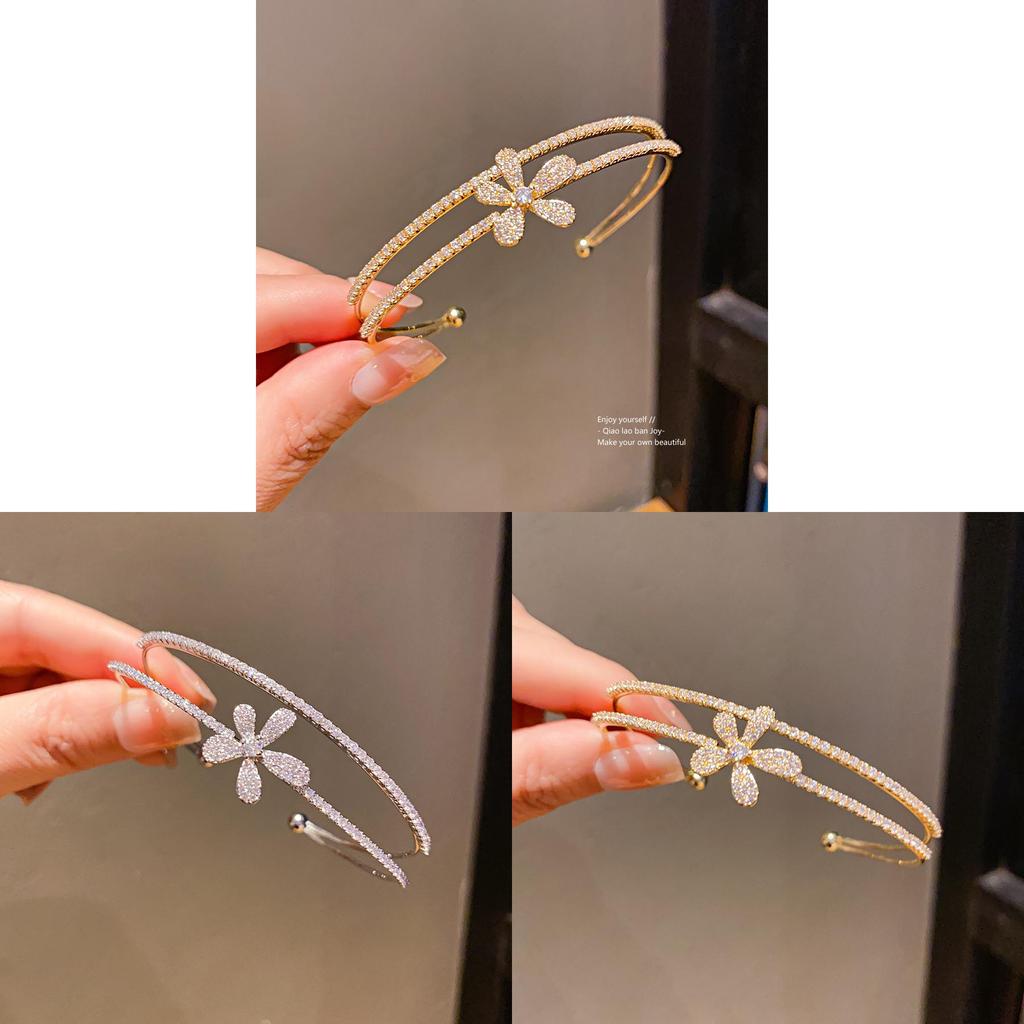 Elegant Zircon Flower Double Layer Bracelet With Cubic Alloy For Fashion Casual Wear