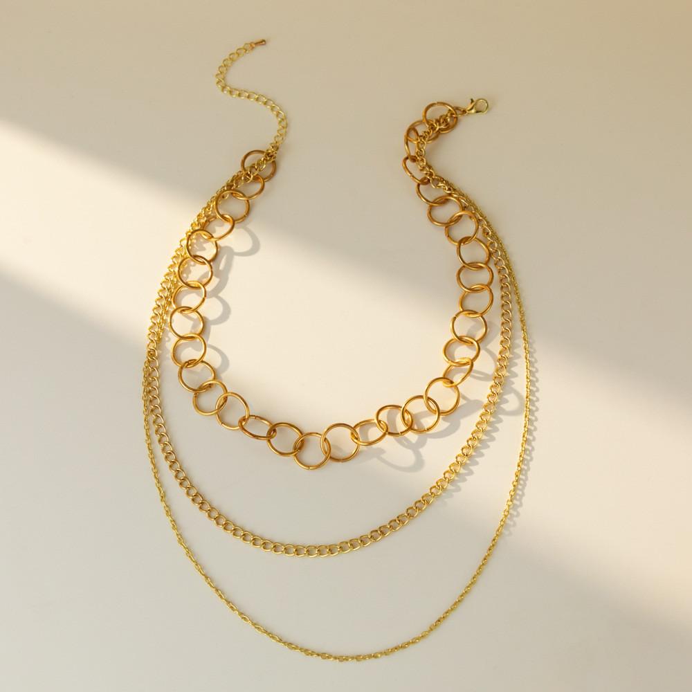 Stylish Retro Three Layer Necklace With Unique Geometric Shape For Fashionable Women