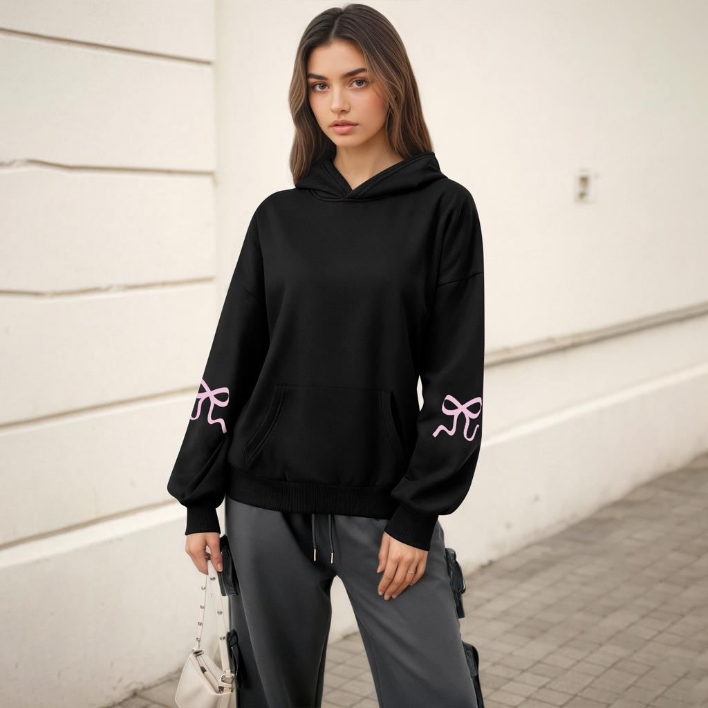 Moda femminile Maglione leggero a maniche lunghe con tasche Felpa con cappuccio grafica preppy da donna