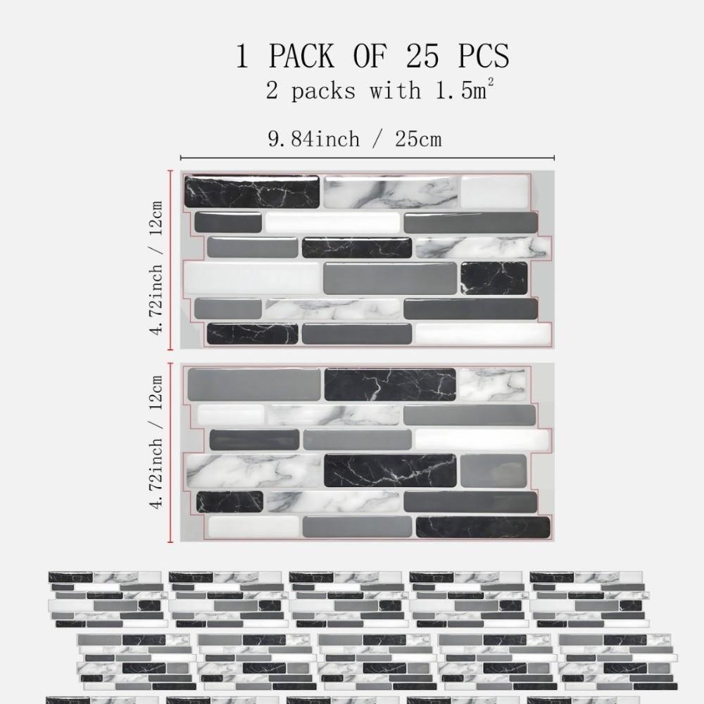 25PCS Marble Pattern Kitchen Stickers Waterproof Oilproof Bathroom Tile Stickers 3D Effect Crystal Self-Adhesive Wallpaper