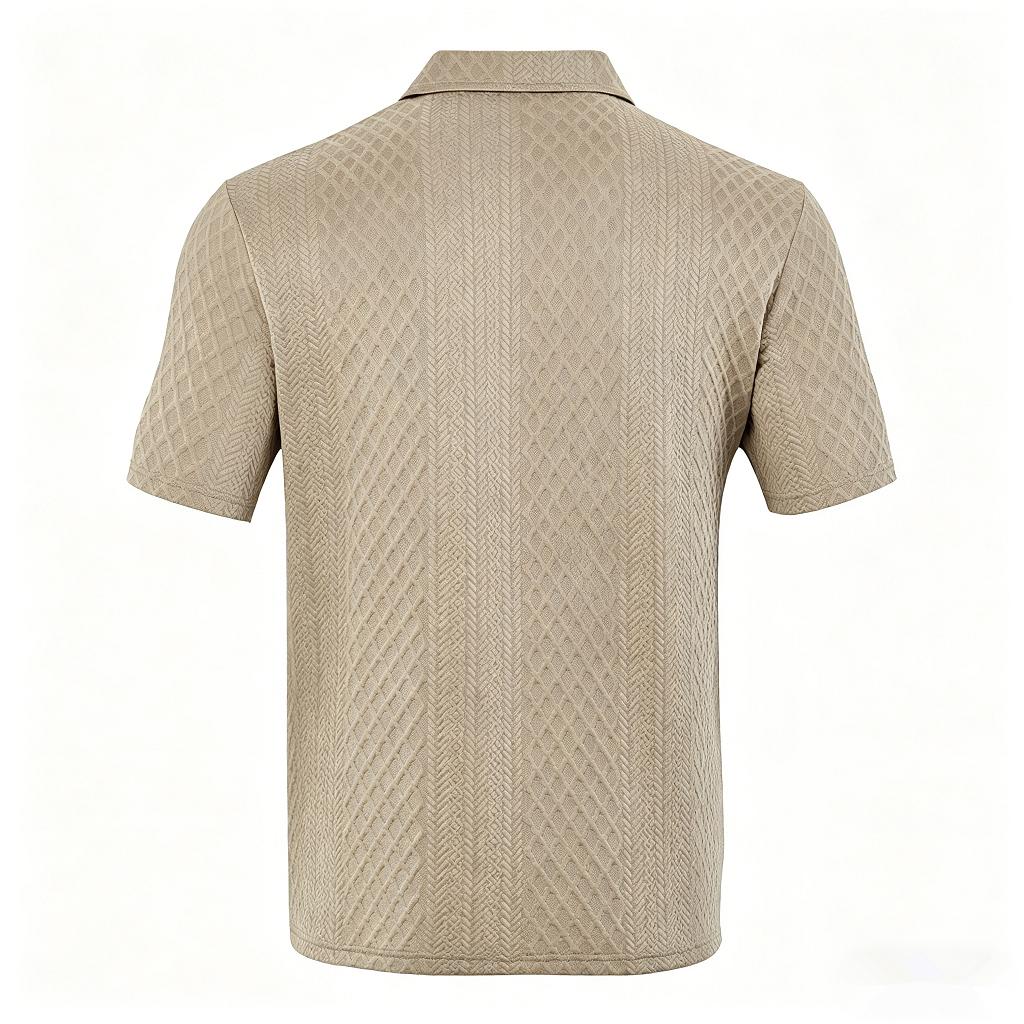 European and American Men's Summer Thin, Loose, Breathable, Casual Solid Color Jacquard Lapel Short Sleeved Polo Shirt for Men