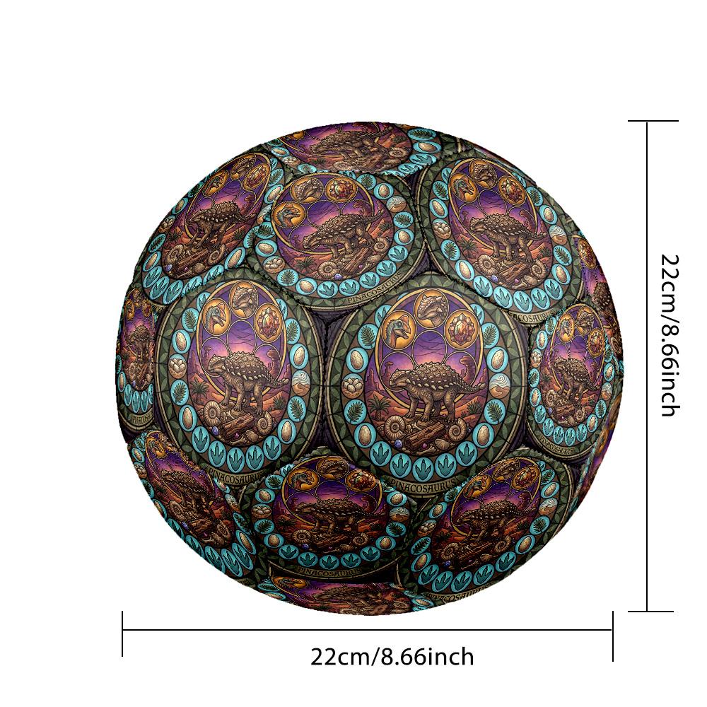 Prehistoric Pinacosaurus Glass Round Football Size 5 Adult Ball Suitable for Training Matches and Outdoor Team.