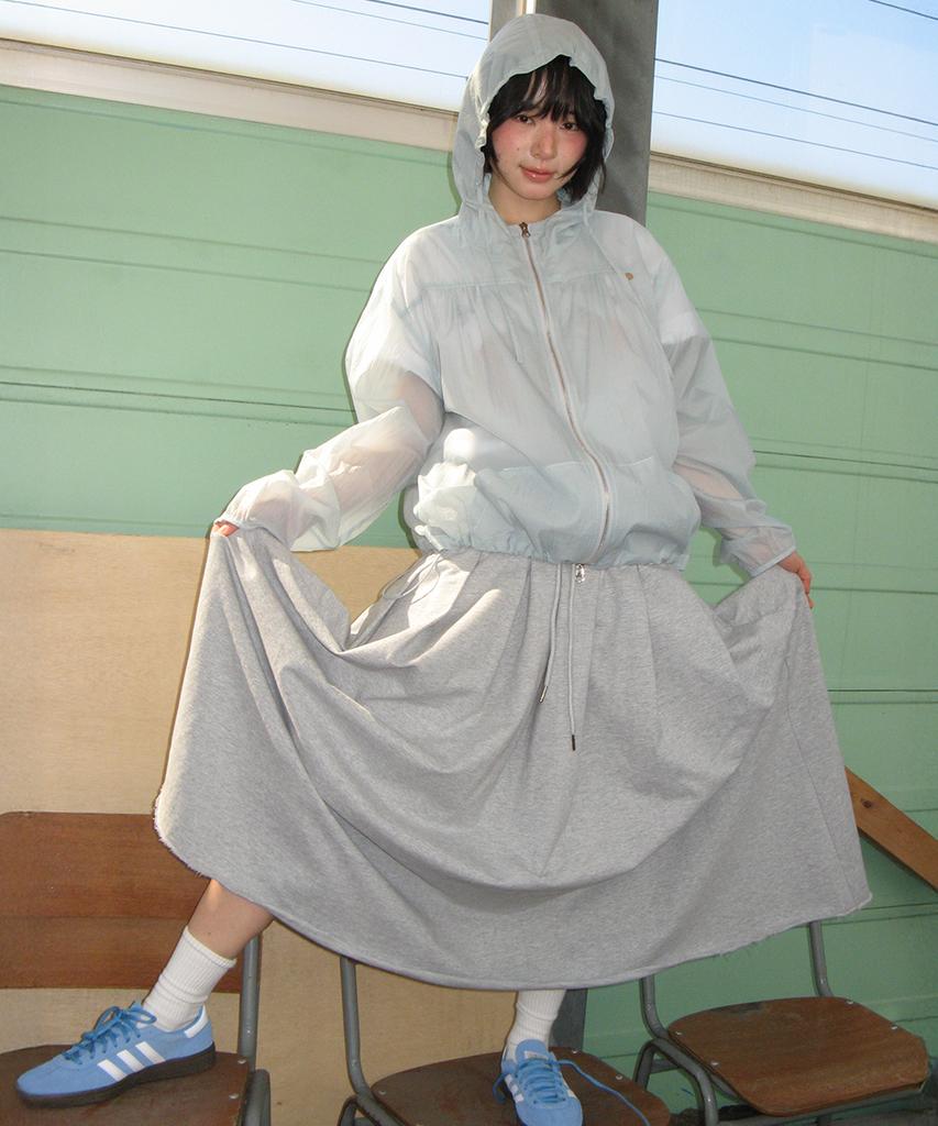 RONRON Sweat Pleats Long Skirt Gray