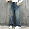 Mädchenjeans Frühling und Herbst Gerades Bein Hose Modische und stilvolle Weitbein-Hose Mädchen Locker sitzende Hose