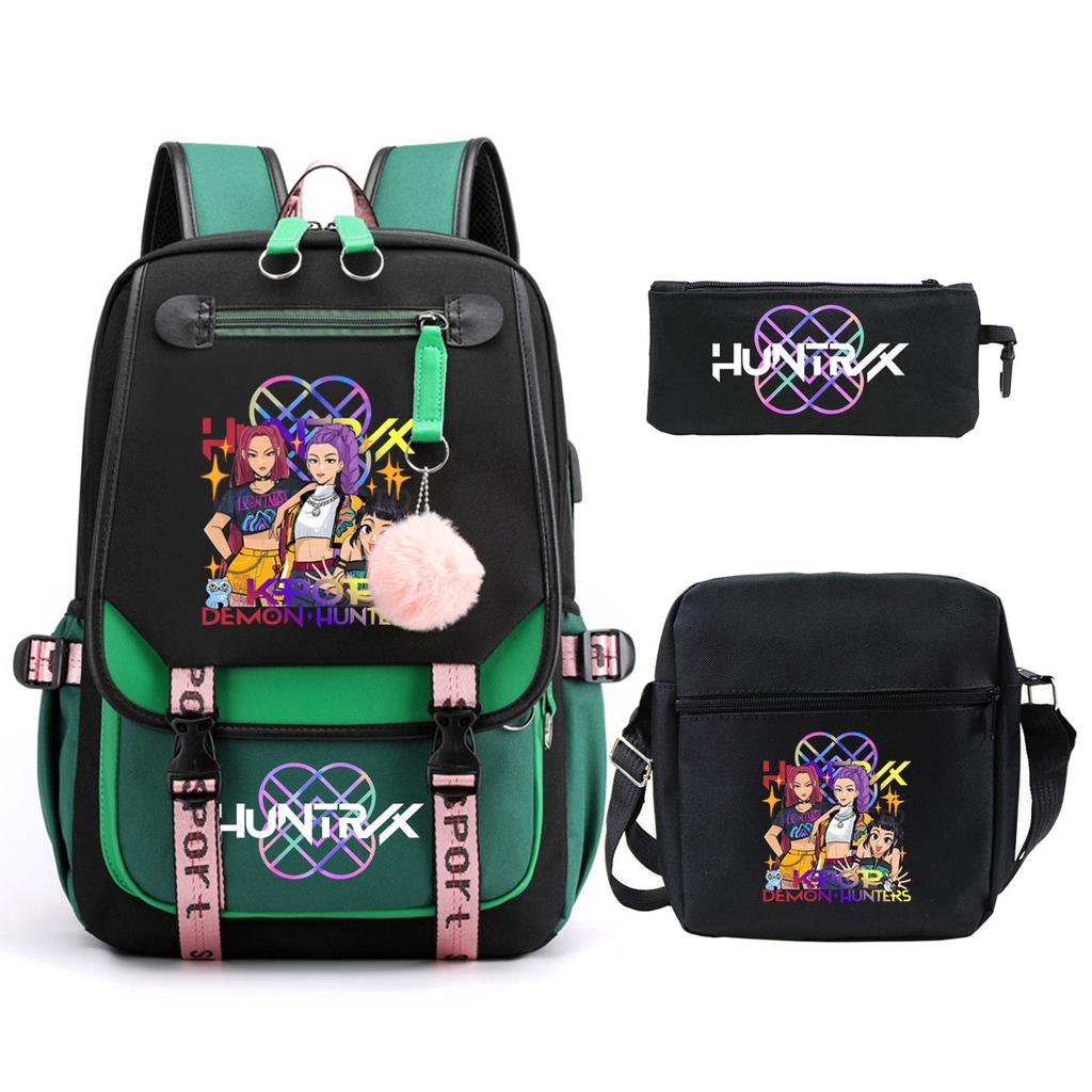 KPop Demon Hunters Korean version of student school bag children's backpack pencil bag set