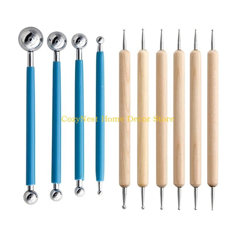 92MF Kids Clay Sculpting Tools Ball Styluses Dotting Modeling Double-Head Ceramic Pottery Tool for Shaping Sculpting 10 Set