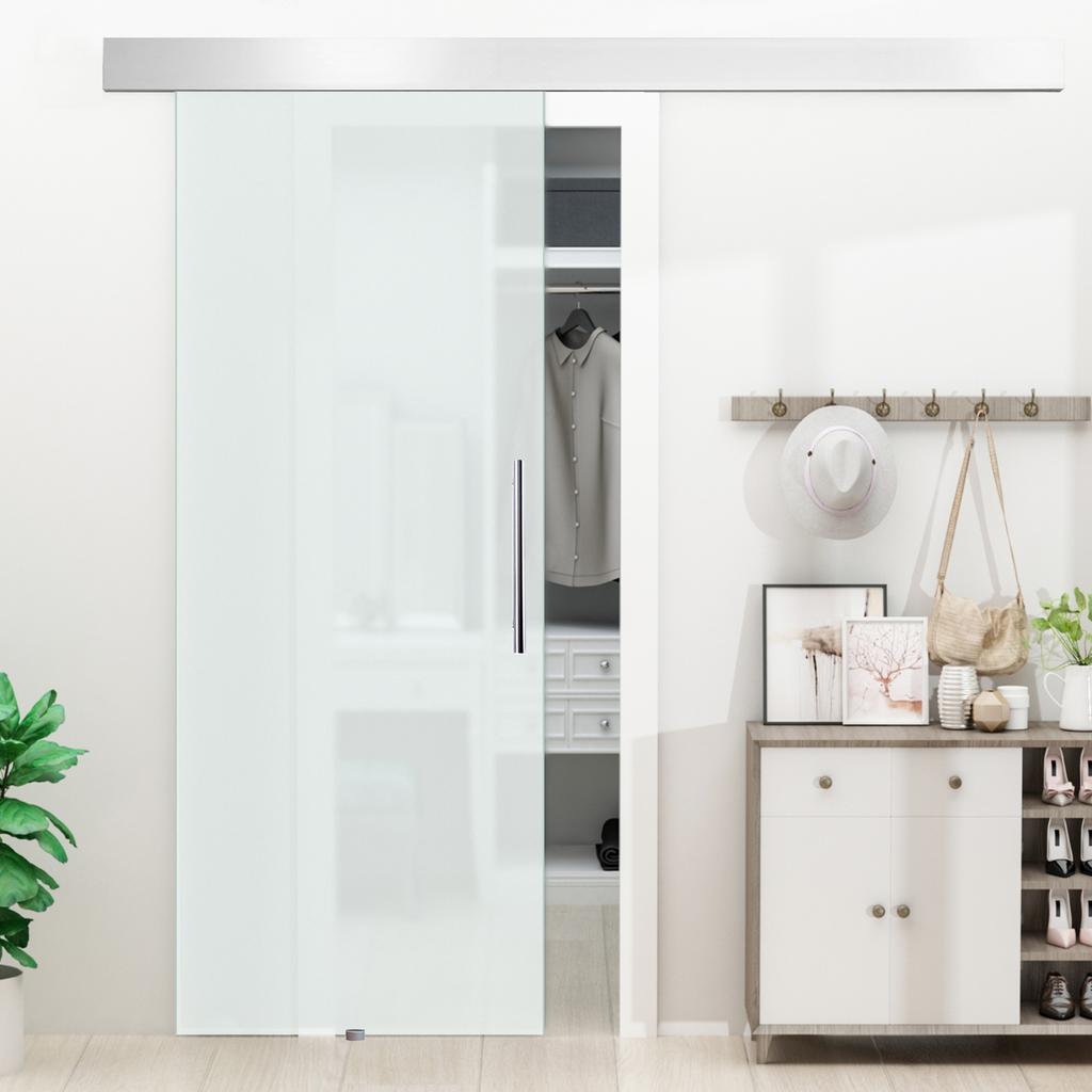 Glass Sliding Door with Handle Bar, Frosted On One Side, 90 X 205 Cm
