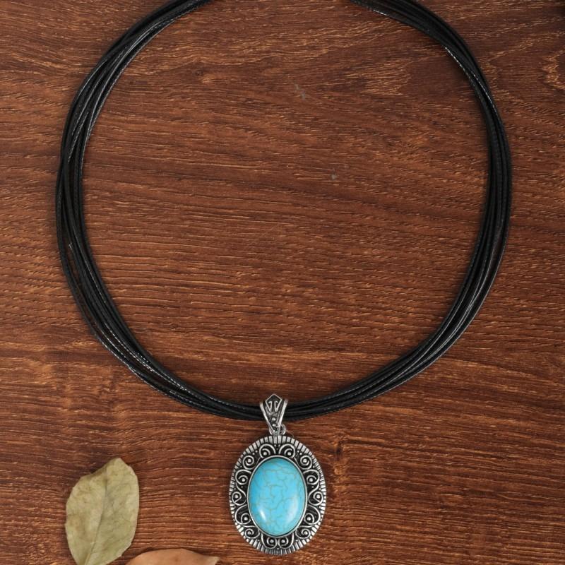 BLINGBAY Women's Pendant Necklace Bohemian Retro Ethnic Style Turquoise Necklace Female Personality Geometric Pendant Necklace Girl Birthday Gift