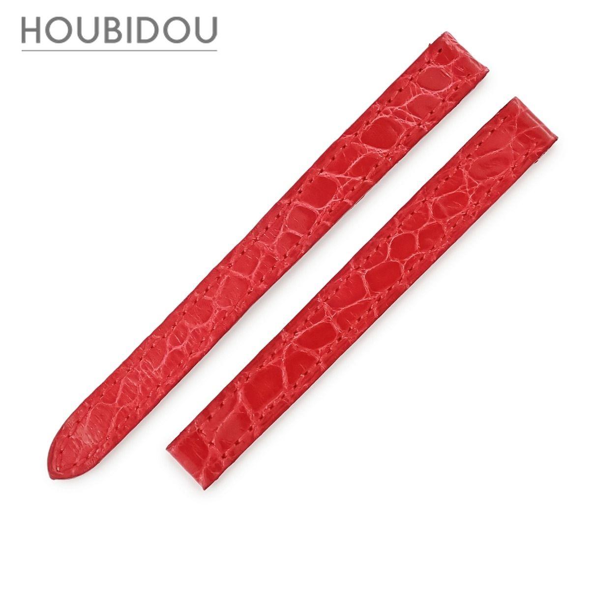 Used Cartier Watch Parts Genuine Croco Band Crocodile Red Like New Replacement Belt Buckle Strap Genuine Leather Replacement 9.5mm Red [Used]