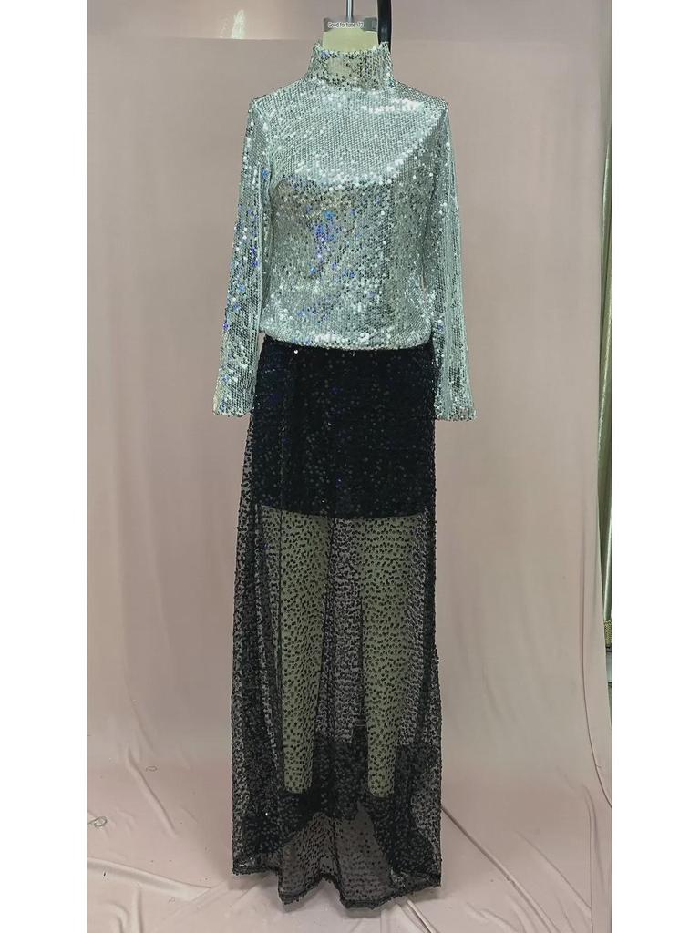 2025 Spring/Autumn Women's Long Sequin Midi Skirt - Europe & US Style