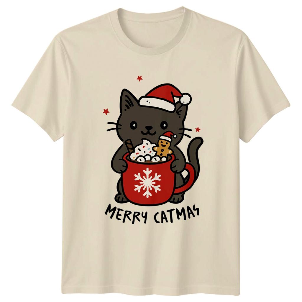 Merry Catmas Christmas Cat Hot Chocolate Unisexs Unisexs Graphic Tee