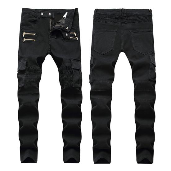 Motorcycle Cargo Pants Pleats Multi Pockets Solid Color Slim Fit Streetwear Hip Hop Mid Waist Pencil Pants BIker Trousers for Daily Wear