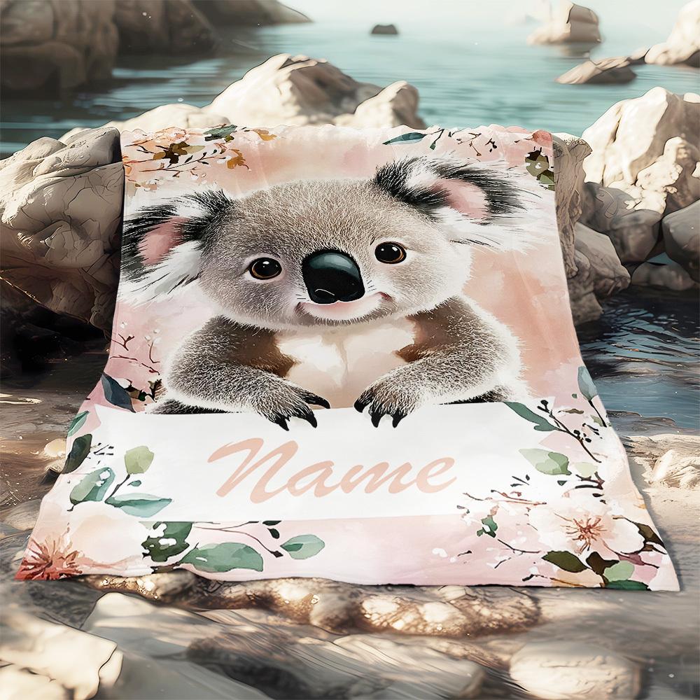 Coperta in Pile Koala Personalizzata con Fiori Nome Personalizzato Stampa Animale Carino Plaid Morbido Caldo Biancheria da Letto per Tutte le Stagioni Regalo per Bambini