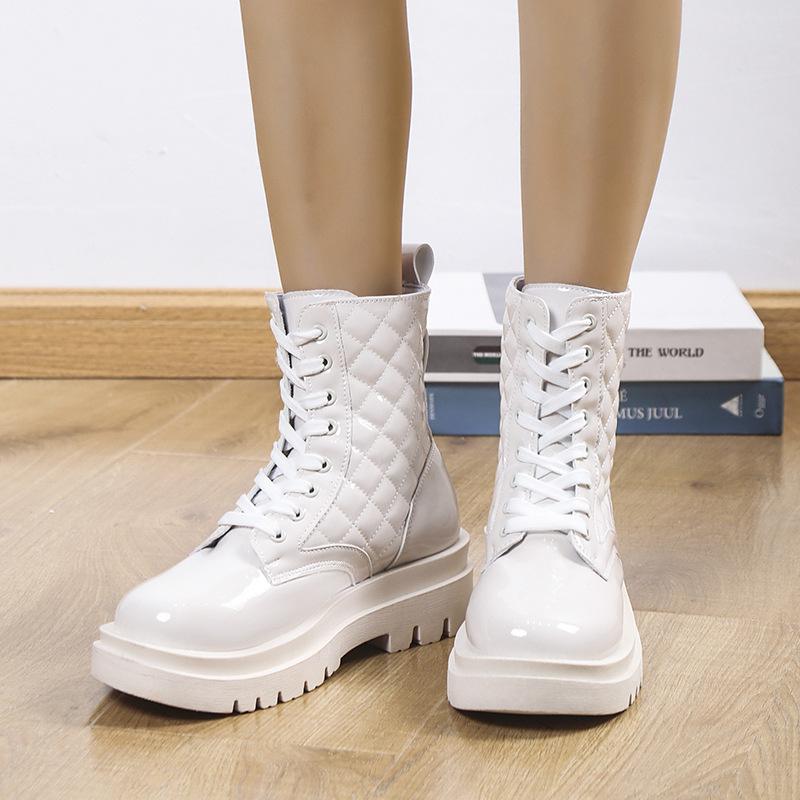 Fashionable Thick Soled Boots Autumn New Style British Solid Color Mid Tube Design Casual Women'S Shoes Luxury Versatile