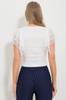 Women's Blouse New Season Fashion Black U-Neck Tulle Sleeve Button Detailed Blouse