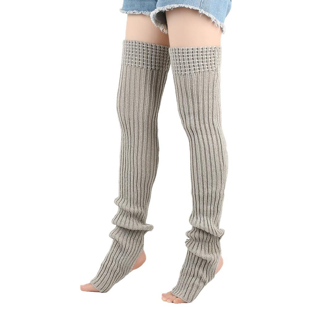 Female Legwear 80cm Leg Warmers Knitted Winter Warmth Warm Foot Cover Solid Color Wool Material Boot Warmers Yoga Practice
